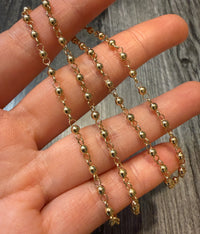 Gold Ball Rosary Style Chain in 14K Gold, 16.25” Long (F)