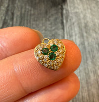 Pave Emerald and Diamond Puffy Heart Charm in 18K Gold