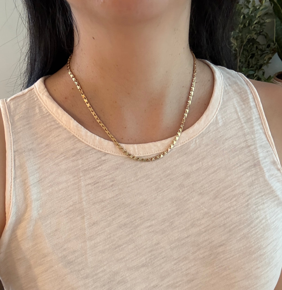 Vintage Heart Link Chain in 14K Gold, 18” Long