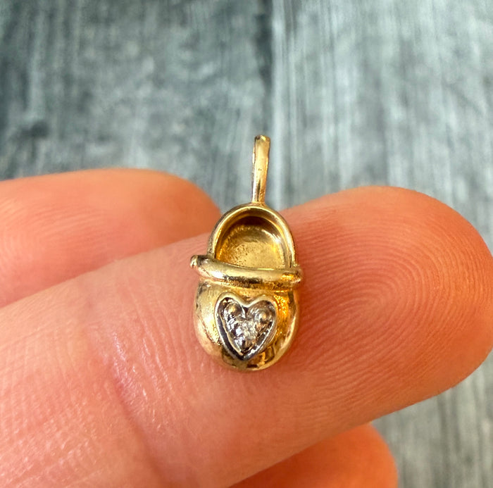 Mini Diamond Baby Shoe Charm in 14K Gold