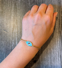 Turquoise and Mother of Pearl Evil Eye Bracelet in 18K Gold (M)