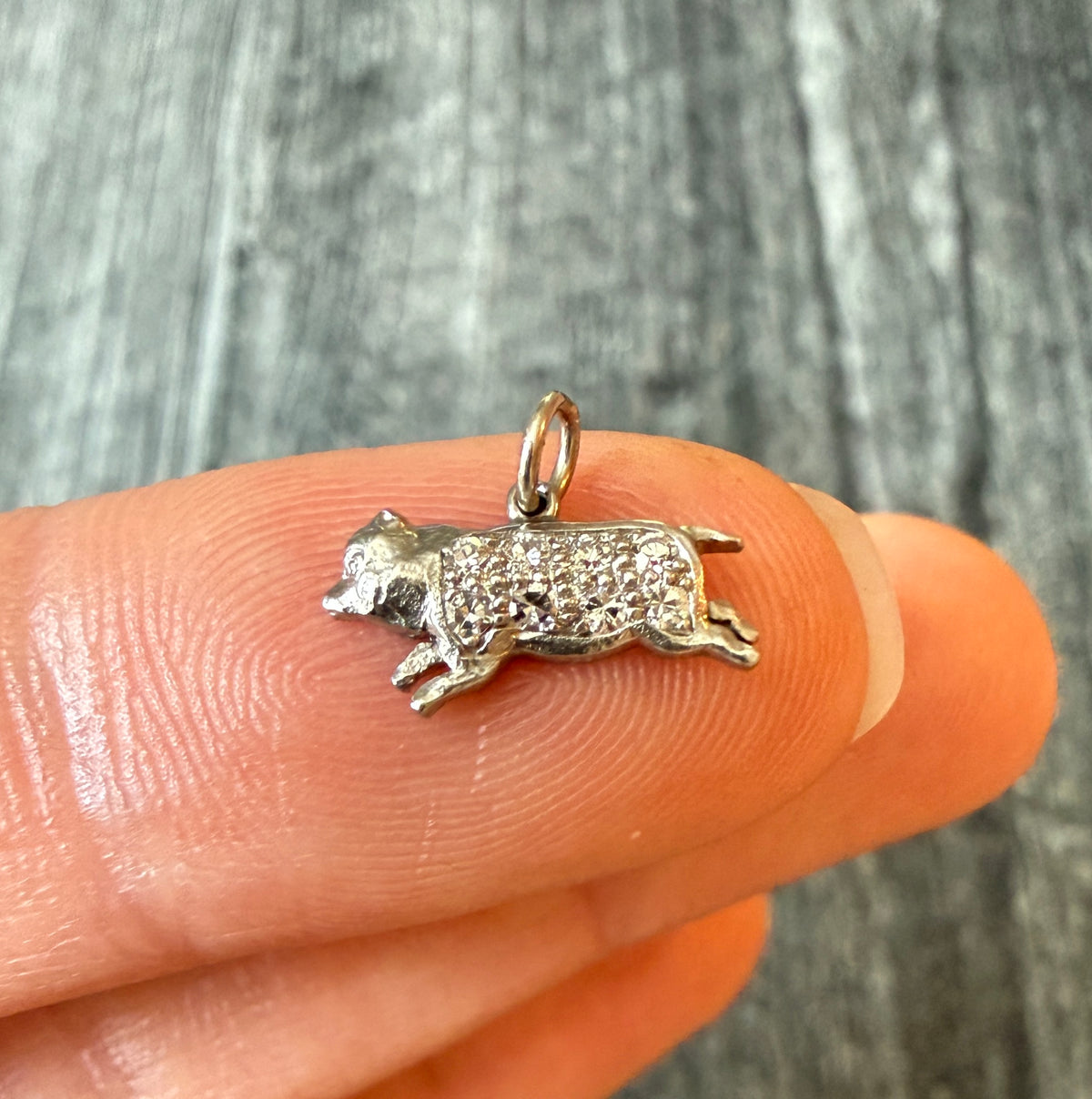 Mini Art Deco Diamond Pig Charm in Platinum (J)