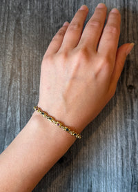 Pear Sapphire and Ruby Geometric Bracelet in 18K Gold, 6.75” Long