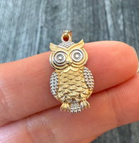Owl Charm in 14K Two Tone Gold