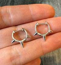 Diamond and 14K White Gold Spike Huggie Earrings