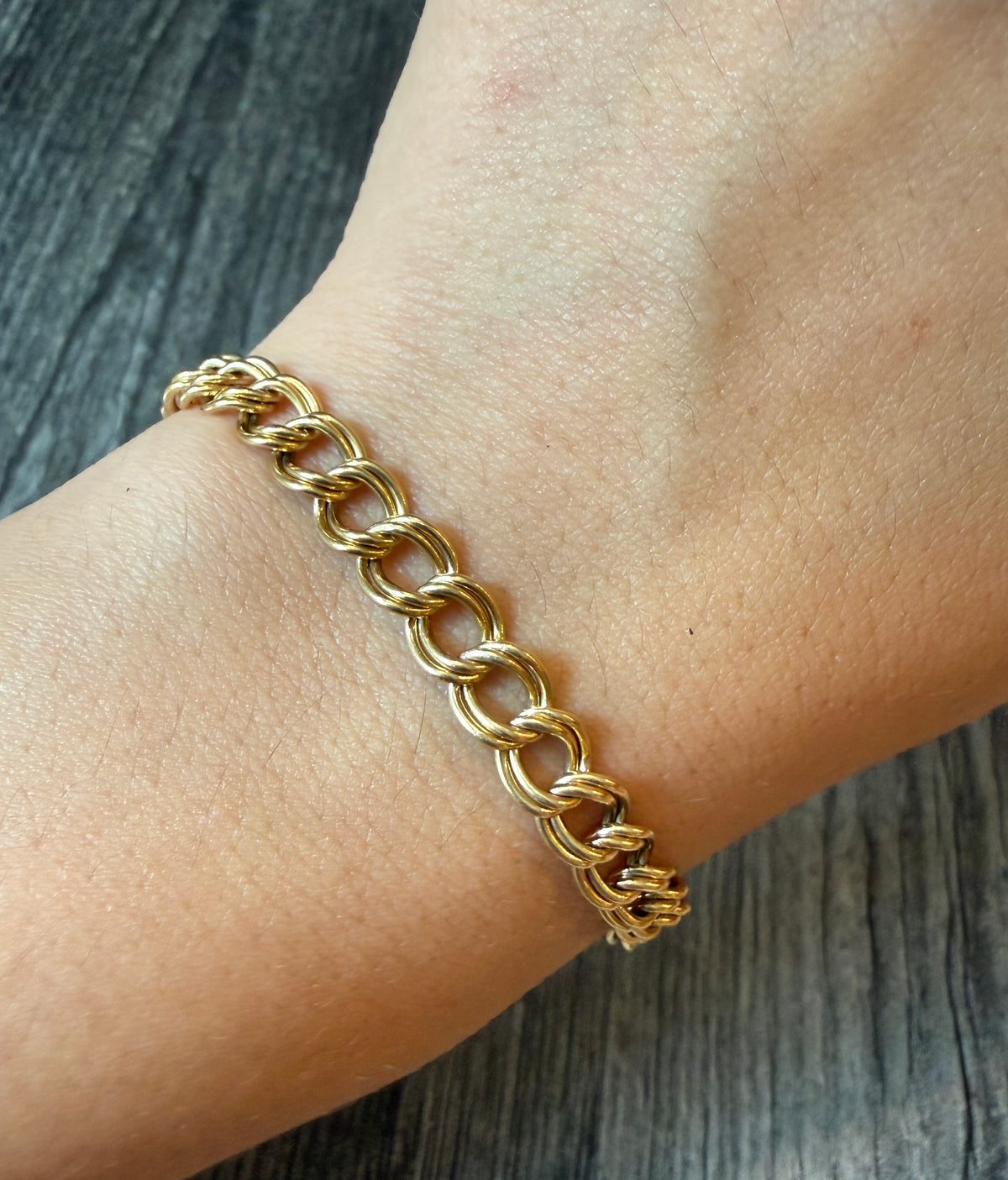 Double Curb Link 14K Gold Bracelet, 8.4” Long