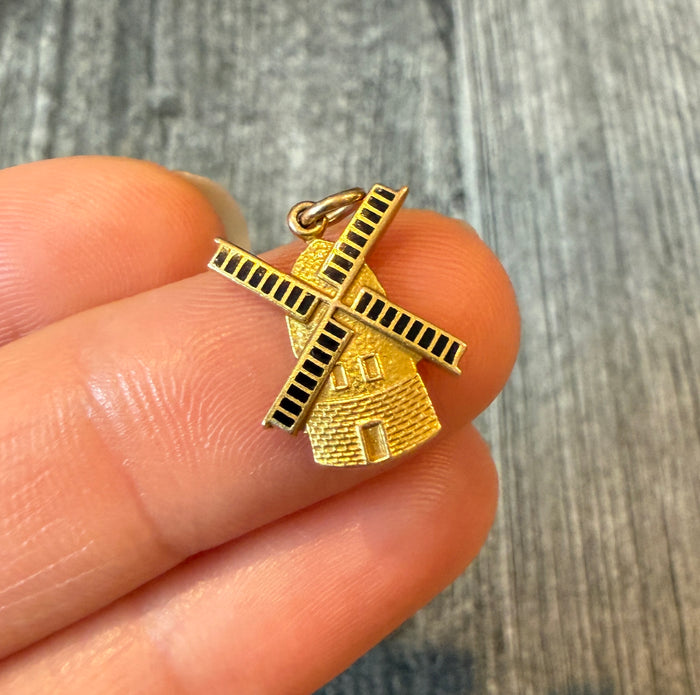 Enamel Windmill Charm in 14K Gold