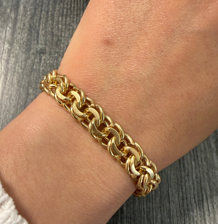 Vintage 14K Gold Double Curb Link Charm Bracelet, 7” Long