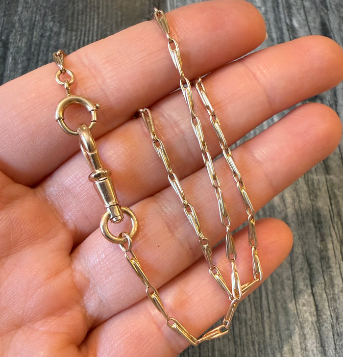 Art Deco 14K Rose Gold Hayseed Link Watch Chain, 12.75" Long (M)