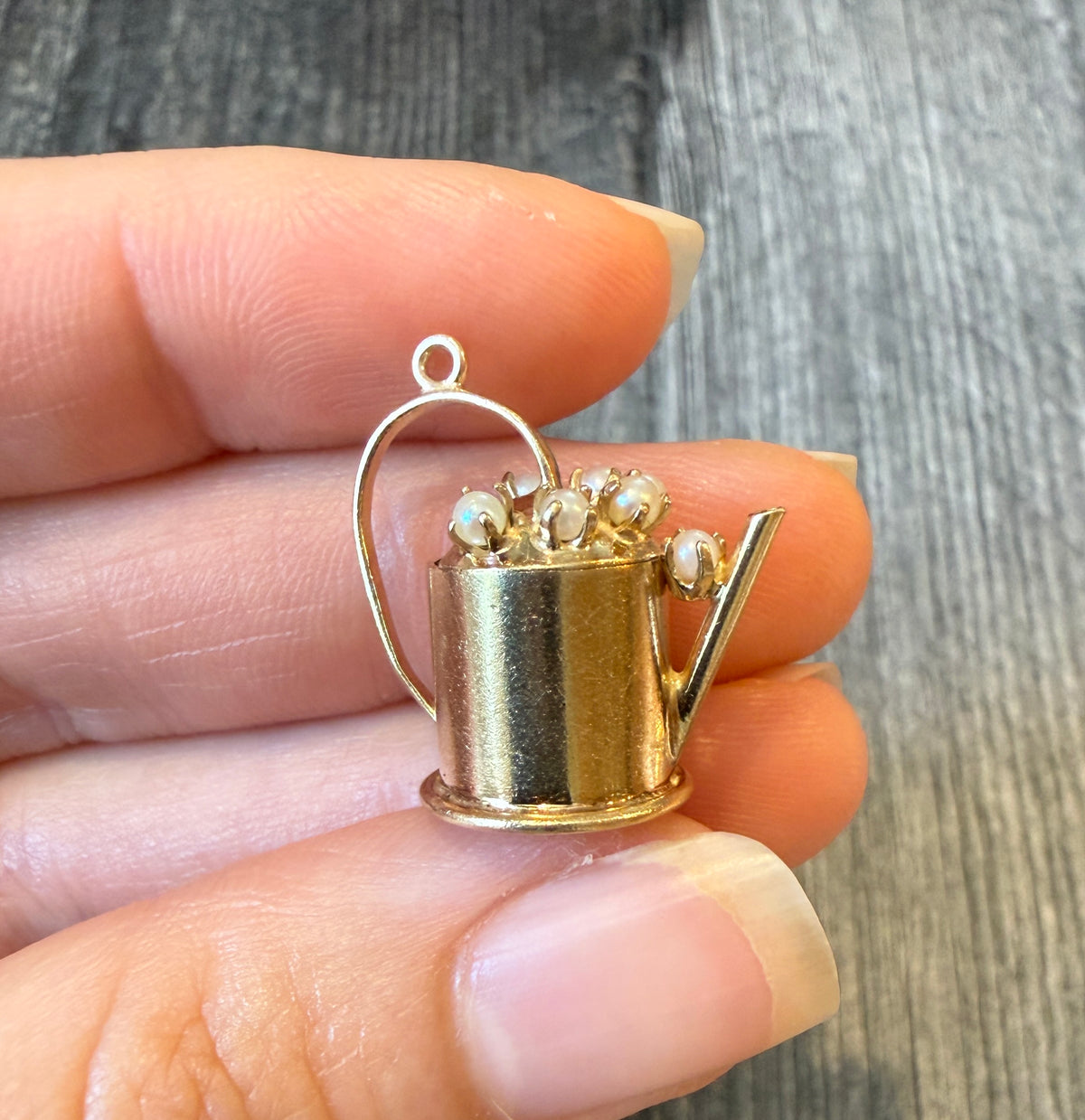 Gardener’s Watering Can Charm with Pearls in 14K Gold