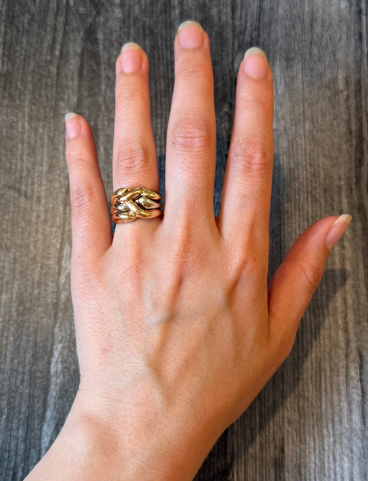 Tri-Color 18K Gold Puzzle or Knot Ring, Size 7.25 (I)
