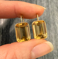 Emerald Cut Citrine Dangle Earrings In 14K Gold (I)
