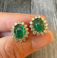 Cabochon Emerald and Diamond Halo Stud Earrings (H)
