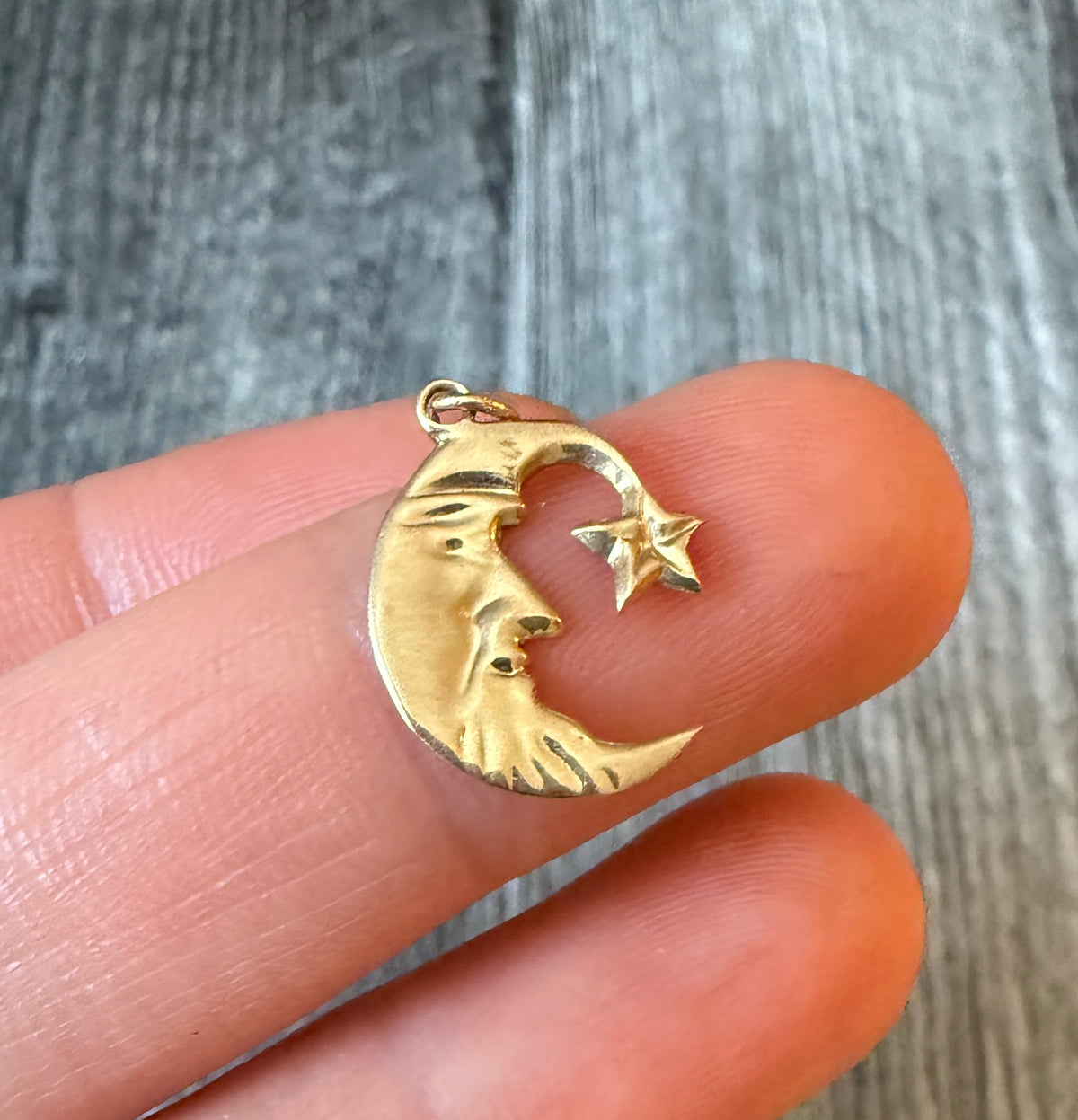 Man in the Moon and Star Charm in 14K Gold
