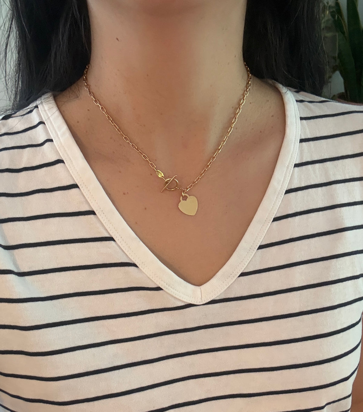 Toggle Oval Link Chain with a Heart Tag Charm, 16.75” Long