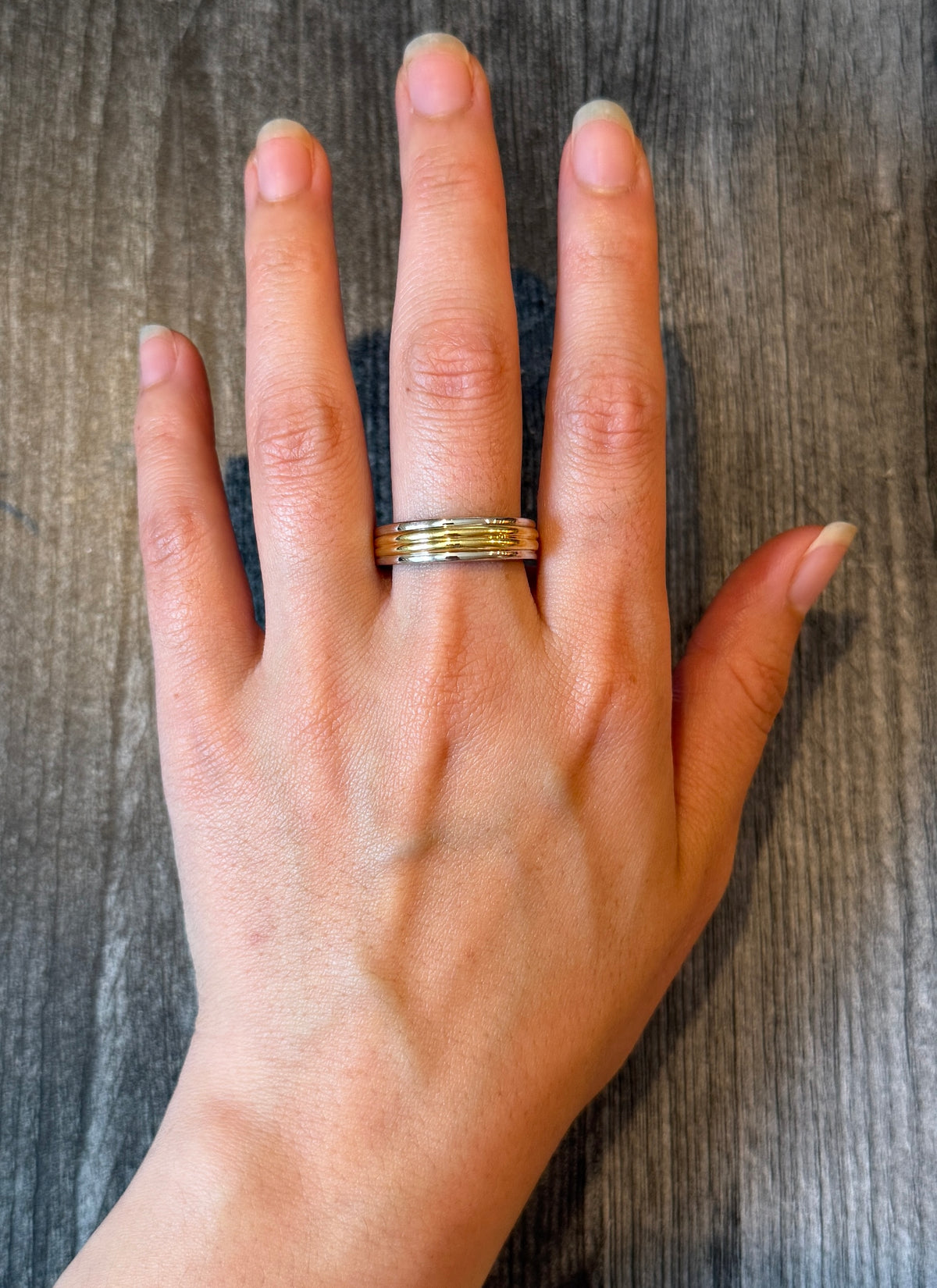 Ribbed Platinum and 18K Gold Band, Size 10.5 (I)
