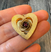 Vintage Heart and Rose Charm in 14K Gold