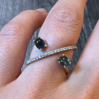 Nanis Blue Topaz and Diamond Orbit Ring in 18K Gold (I)