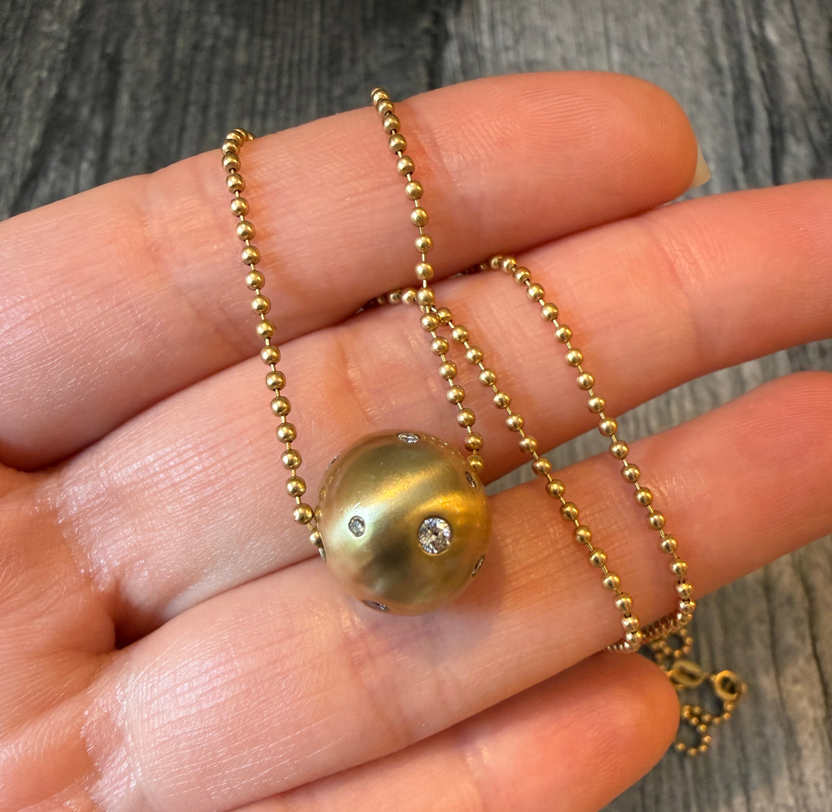 Diamond Etoile Gold Slide and 18K Gold Ball Necklace