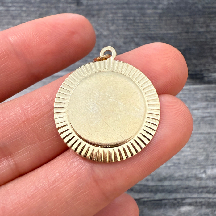 Vintage 14K Gold Engine Turned Disc Charm