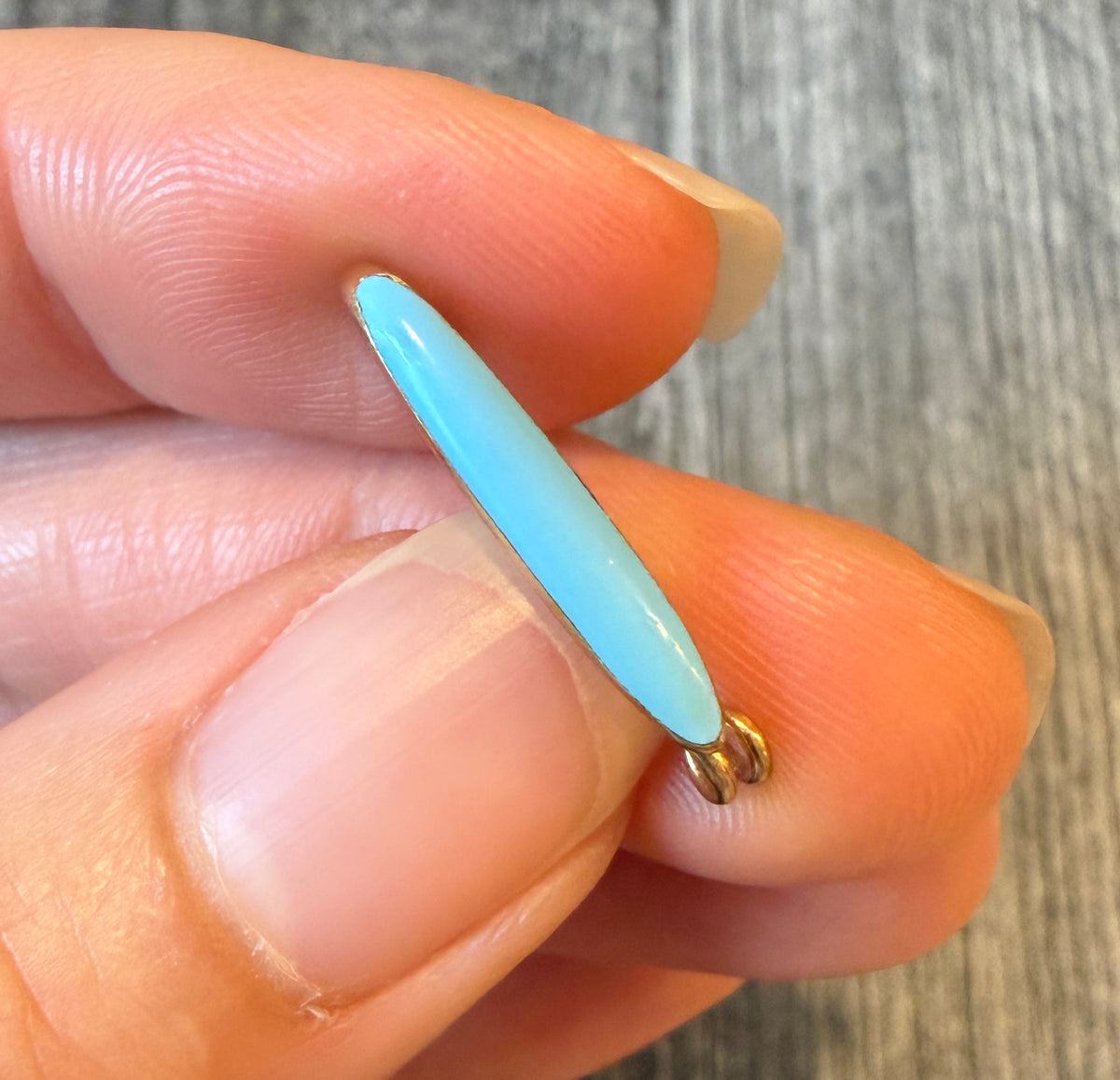 Small Antique Blue Enamel Safety Pin in 14K Gold