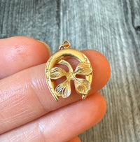 Lucky Horseshoe and Four Leaf Clover Charm in 14K Gold