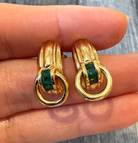 Emerald Door Knocker Huggie Earrings in 18K Gold (I)