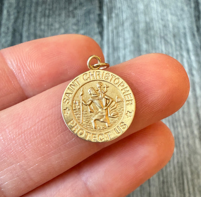 Small St. Christopher Traveler Charm in 14K Gold