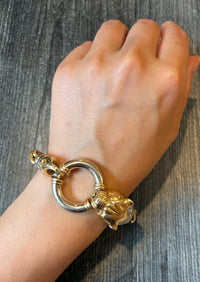 Large Panther Head Clasp and Graduated Twist Link Bracelet in 14K Gold