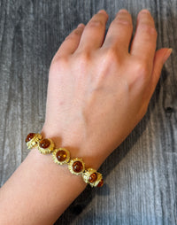 Archaeological Revival Style Amber and 18K Gold Bracelet, 6.25” Long (I)