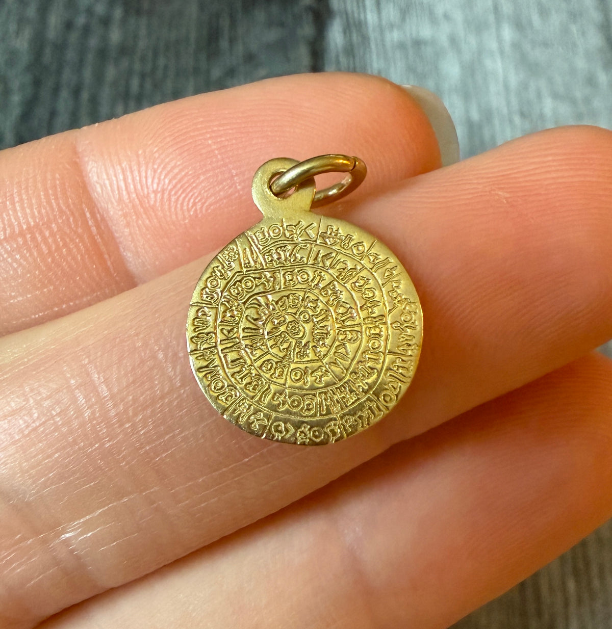 Greek Phaistos Disc Charm in 14K Gold