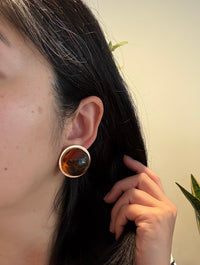 Jumbo Cabochon Amber and 18K Gold Dome Earrings (I)