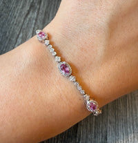 Pink Sapphire and Diamond Line Bracelet in 14K White Gold (A)
