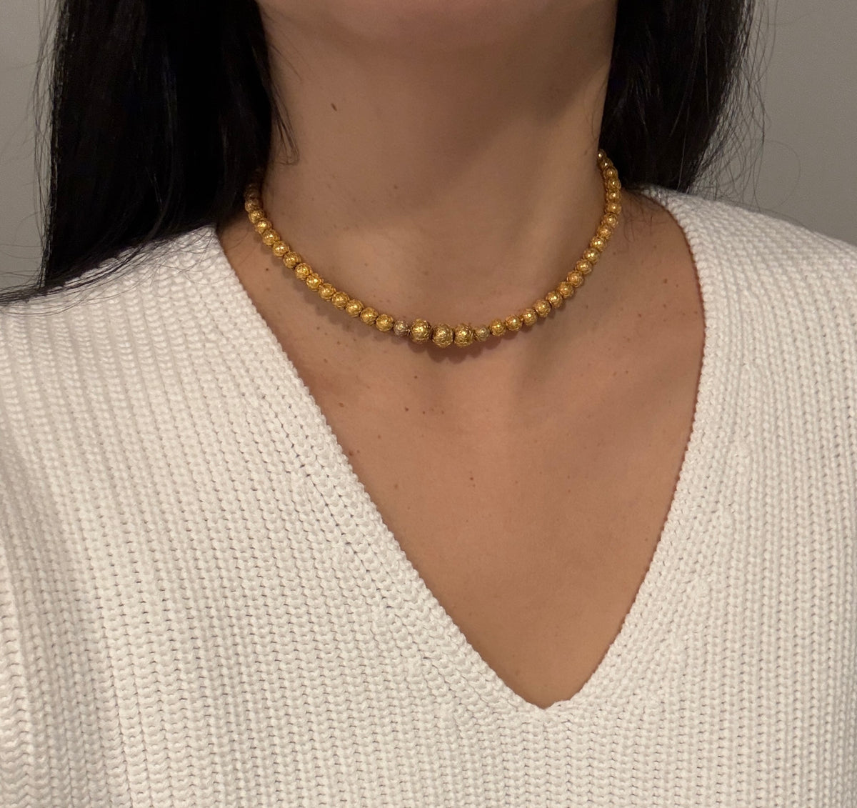 Victorian Etruscan Revival 14K Gold Bead Necklace (S)