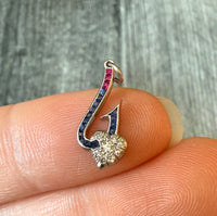 Art Deco "Hooked on Love" Sapphire, Ruby, and Diamond Charm (H)