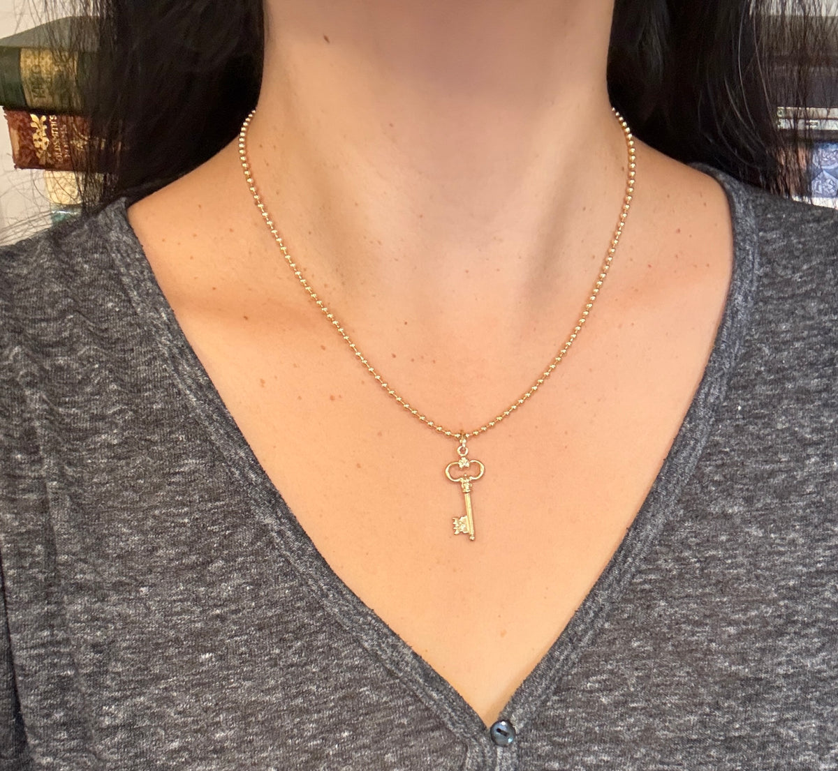 Midsized Skeleton Key Charm in 14K Gold (F)