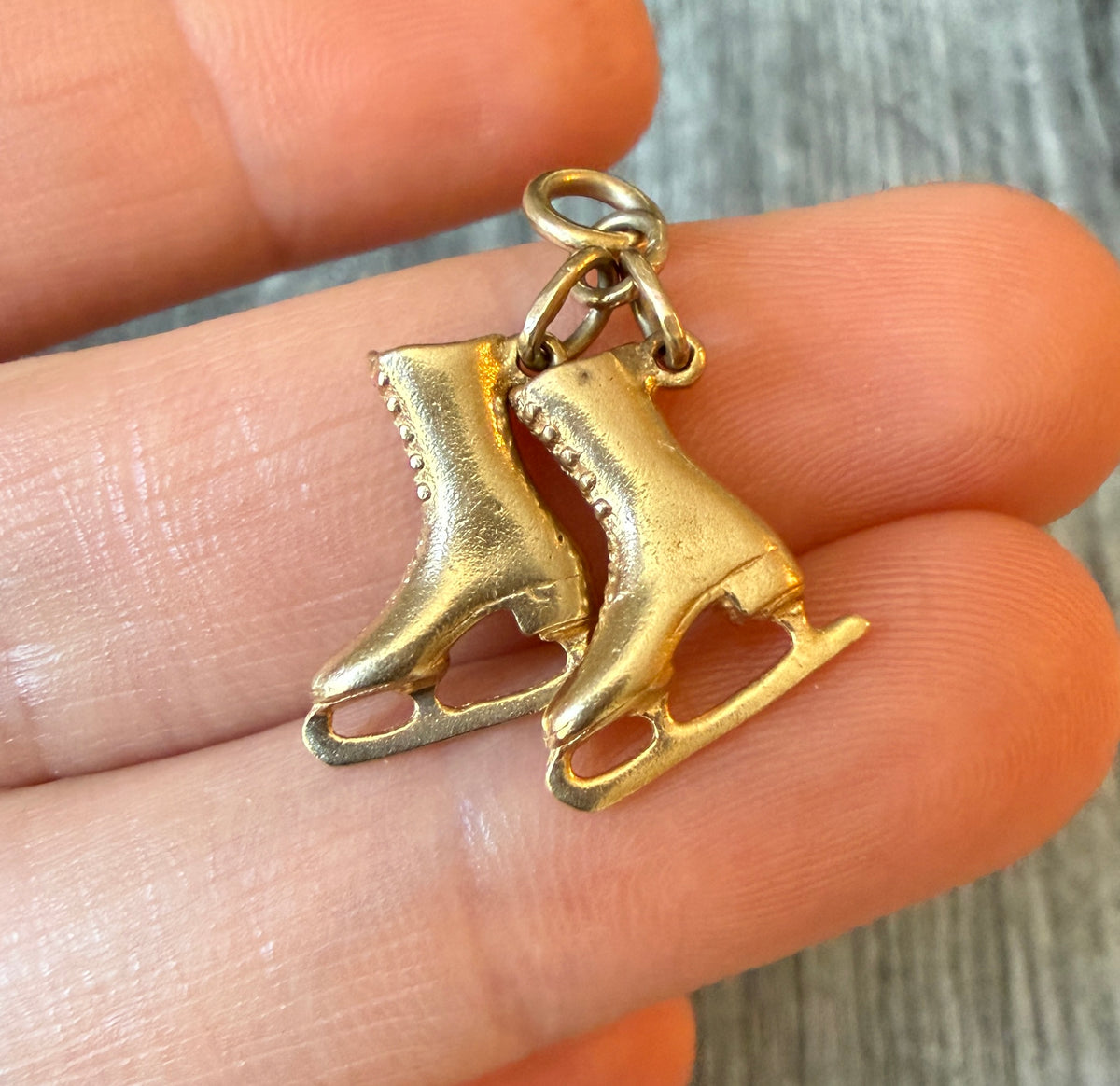 Vintage Pair of Ice Skates Charm in 14K Gold