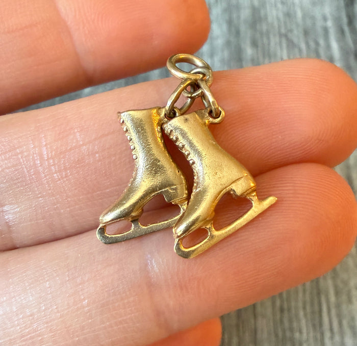 Vintage Pair of Ice Skates Charm in 14K Gold