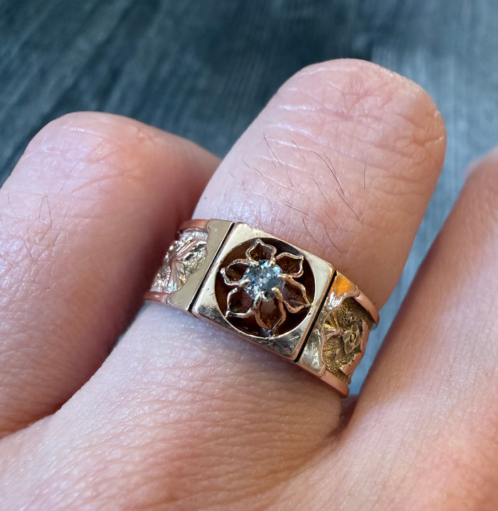 Victorian Diamond Flower Ring in 14K Tricolor Gold