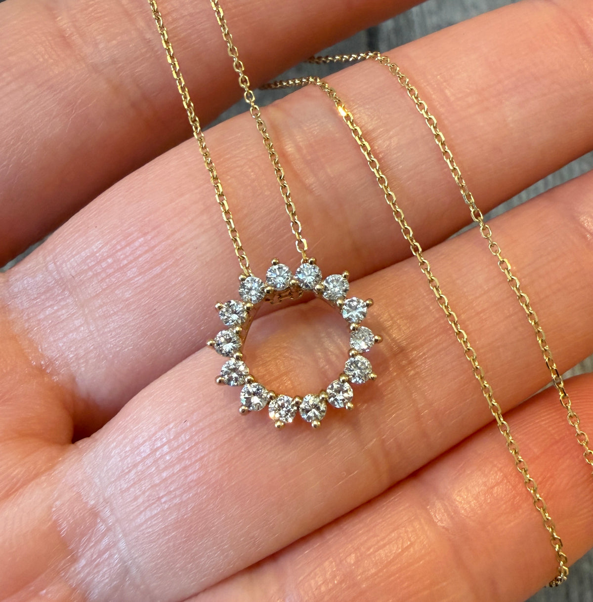 Diamond Circle Necklace in 14K Gold, 16”-18” Long