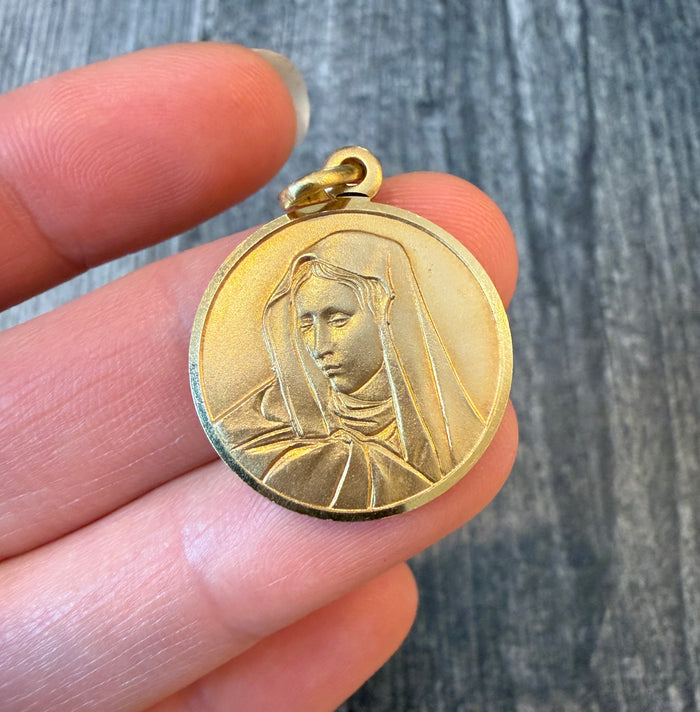 Virgin Mary Medal Charm in 14K Gold