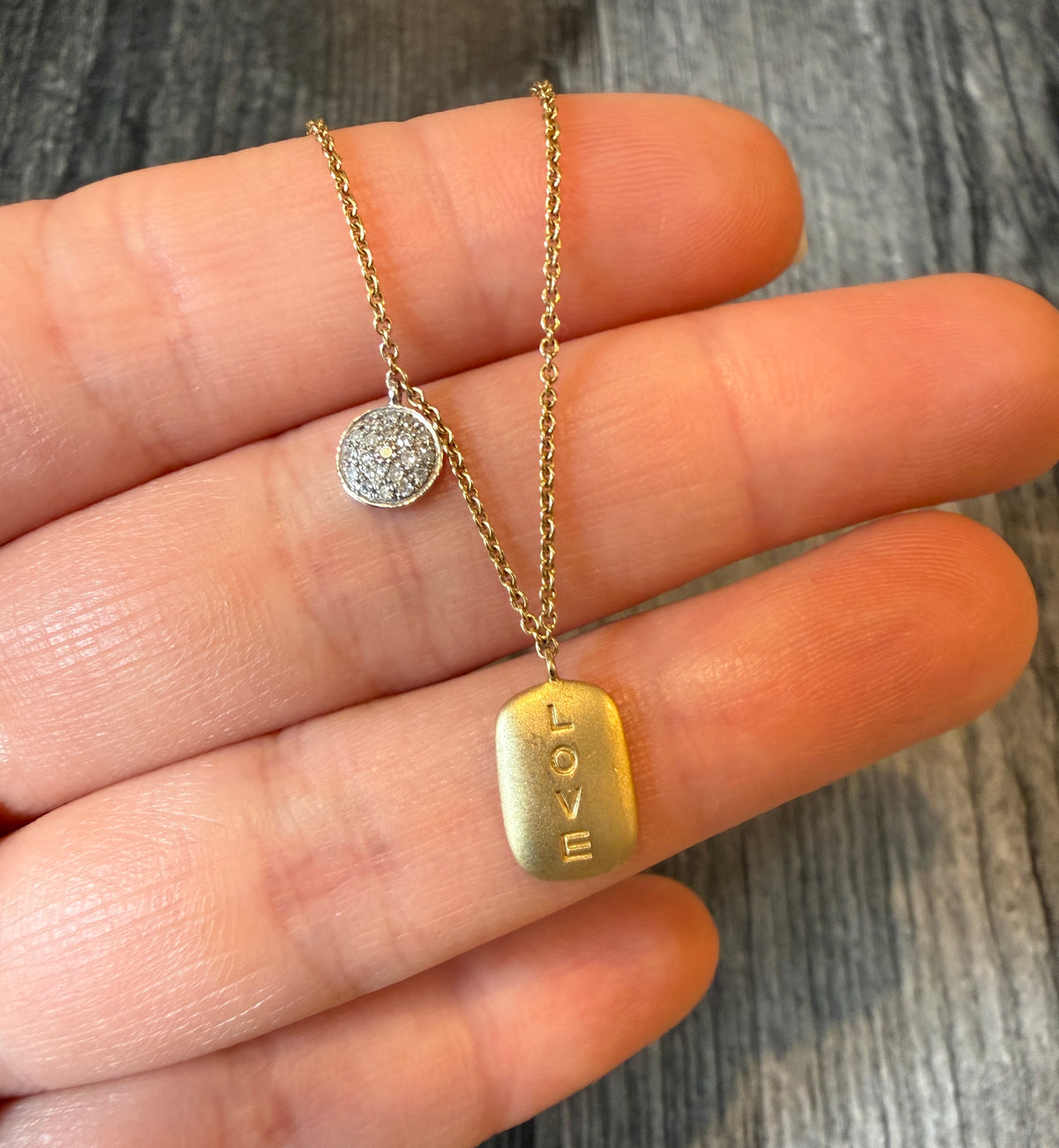 Diamond "Love" Tag Charm Necklace (S)