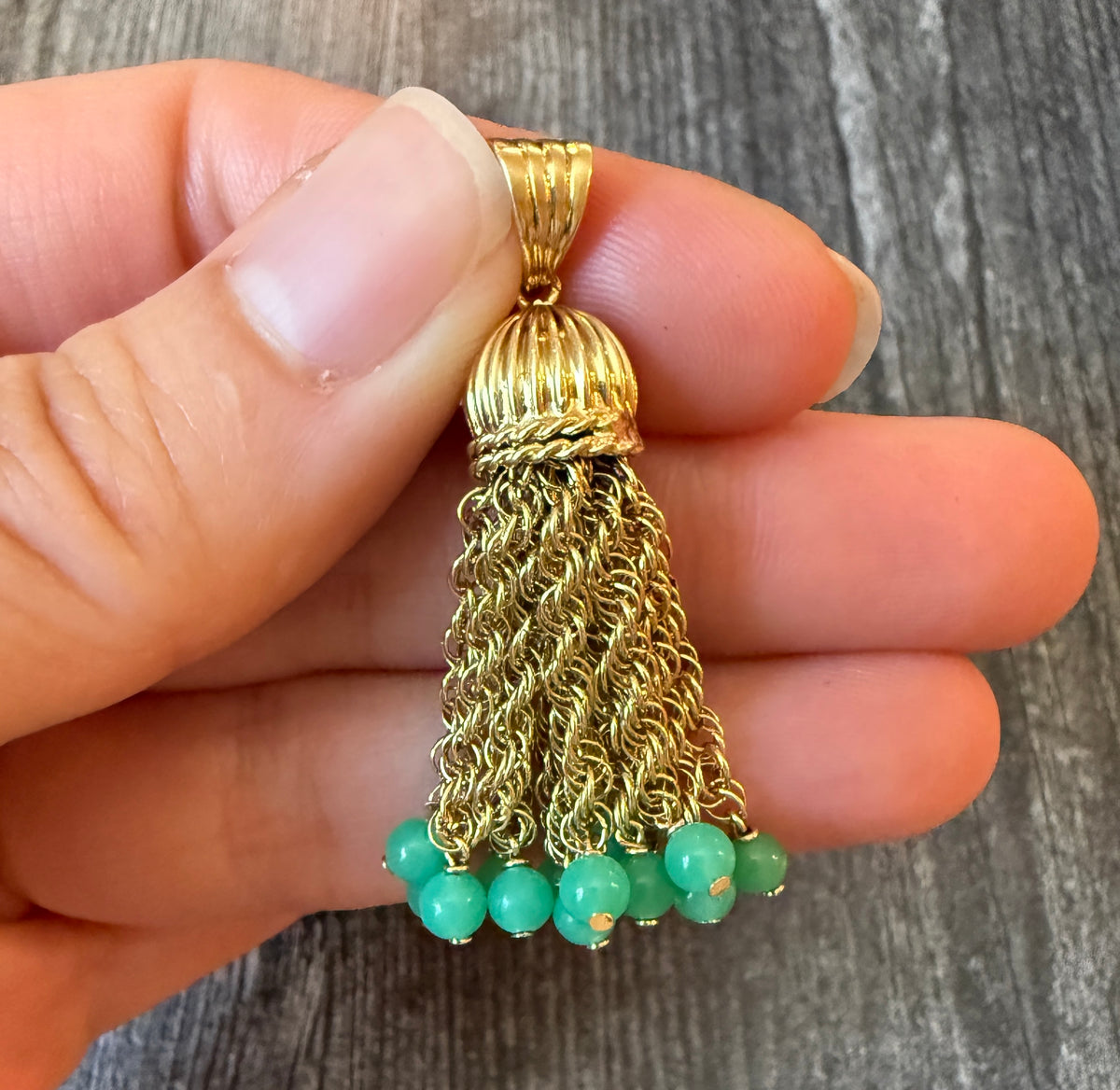 Large Vintage Tassel Charm with Green Chrysoprase Beads