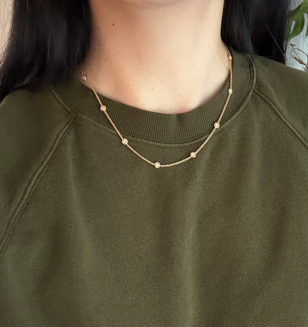 Diamond Station and 14K Gold Chain, 18" Long