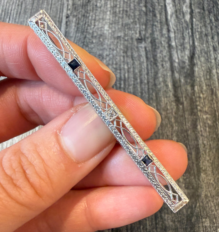 Art Deco Diamond and Sapphire Bar Pin