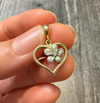 Flower and Heart Charm in 14K Bicolor Gold