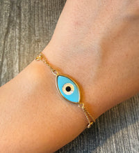 Turquoise and Mother of Pearl Evil Eye Bracelet in 18K Gold (M)