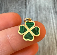 Inlaid Malachite and 14K Gold Clover Charm
