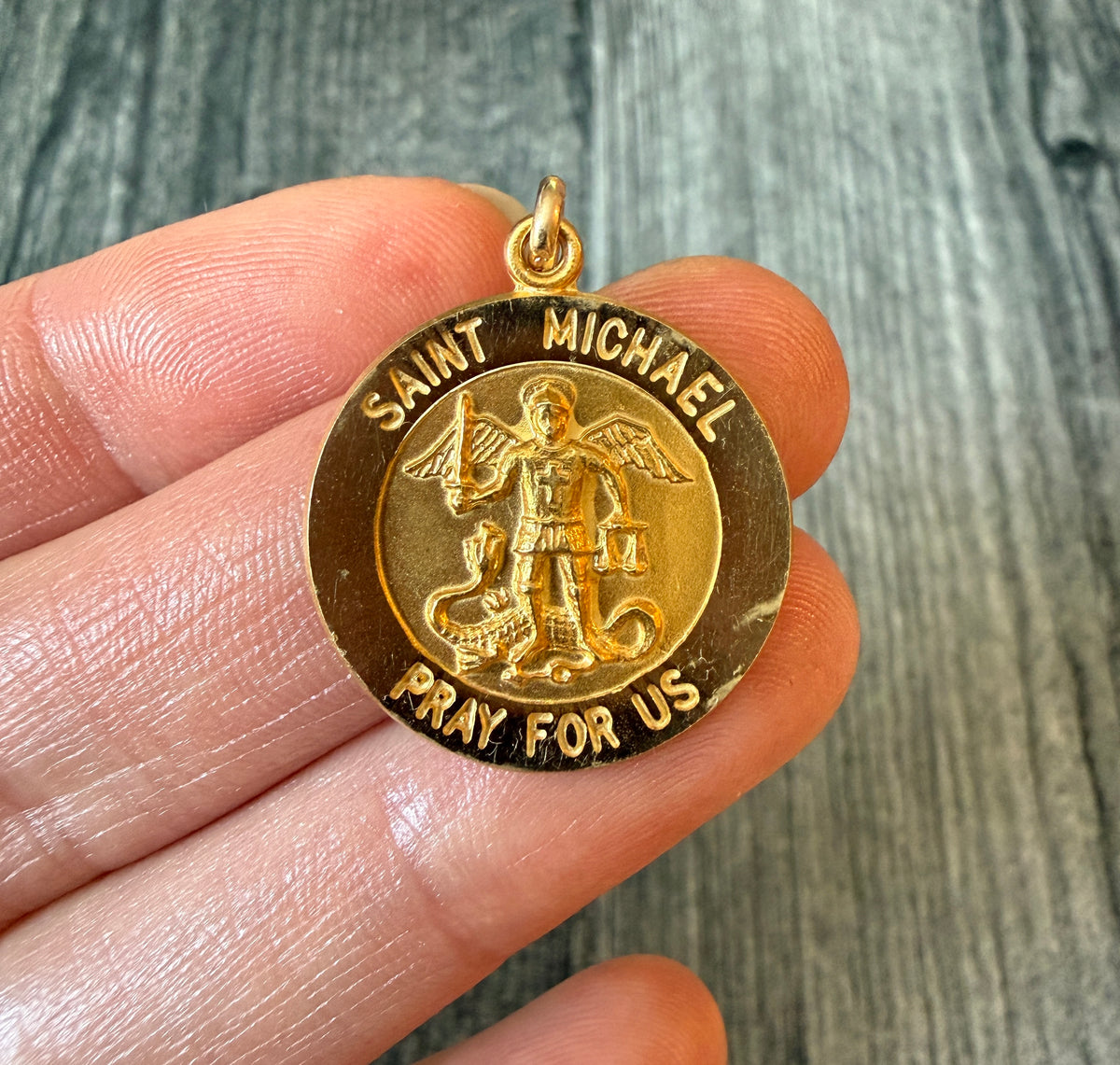 Midsized 14K Gold Saint Michael Medal Charm
