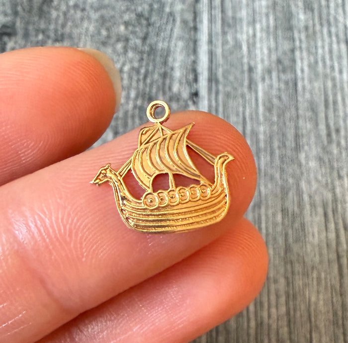Small Viking Ship Charm in 14K Gold